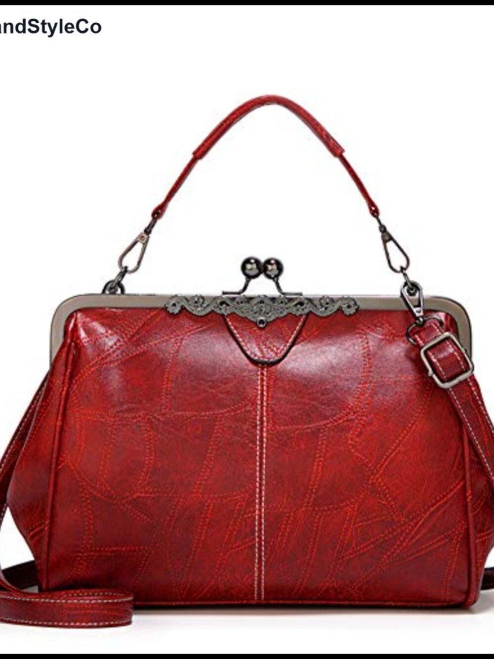 Vintage Hollow Oil Wax PU Leather Kiss Lock Crossbody Purse Messenger Bag Tote